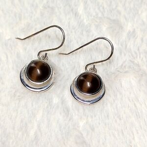 Vintage Sterling Silver and Tigers Eye Peite Pierced Earrings